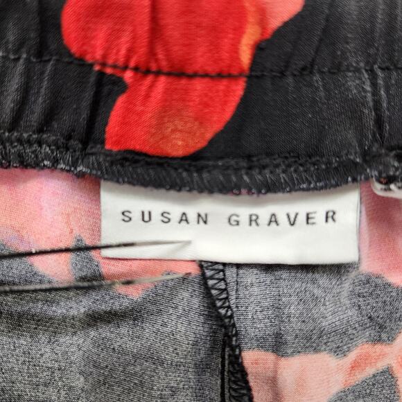 Susan Graver Pants Womens S Black Red Floral Pull On Crop Capri Wide Leg Palazzo - Picture 3 of 11